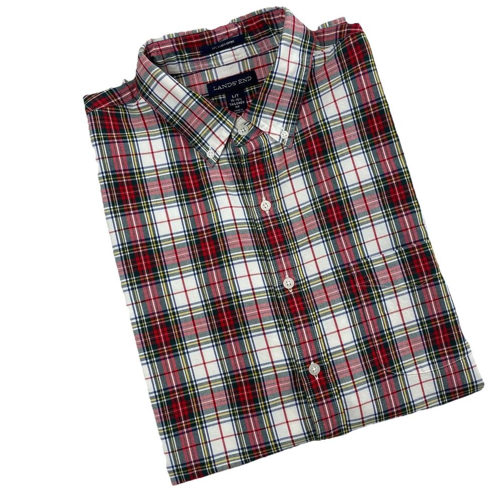 Lands End Shirt Mens L/T 16-16.5 Sail Rigger Oxford Tartan Plaid Traditional Fit